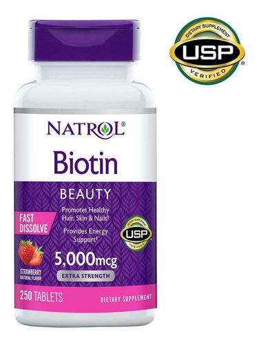 Imagen 1 de 3 de Biotin Natrol 5,000 Mcg - 250 Tablets