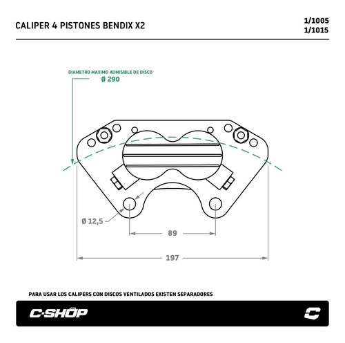 Caliper Mordaza De Freno A Disco 4 Pistones = Bendix C-shop