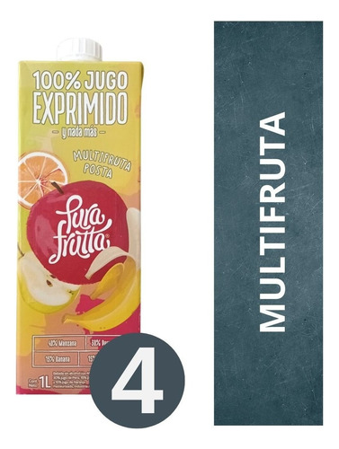 Jugo 100% Exprimido Multifruta De Pura Frutta Pack 4 X 1 Lt