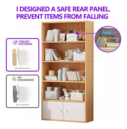 Libreros Madera Modernos Con 2 Puertas Y 4 Niveles Estantes