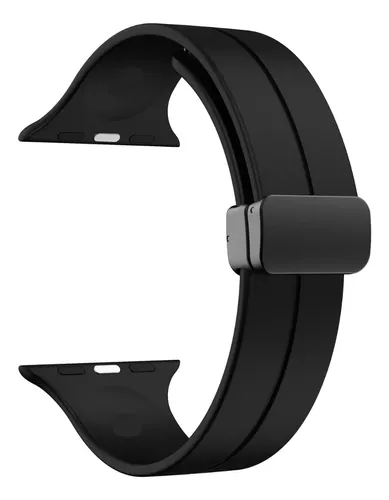 Pulseira Couro Fecho Magnético Para Apple Watch Série 7 45mm Cor Black