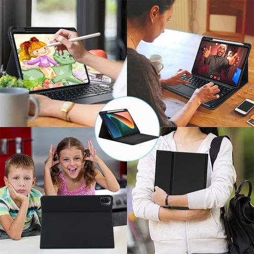 Case iPad 10 Geração Capa Com Teclado Tablet Couro Sintético Cor Preto