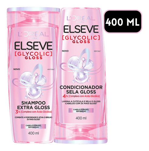 Kit Shampoo Condicionador Elseve Glycolic Gloss Serum Linha