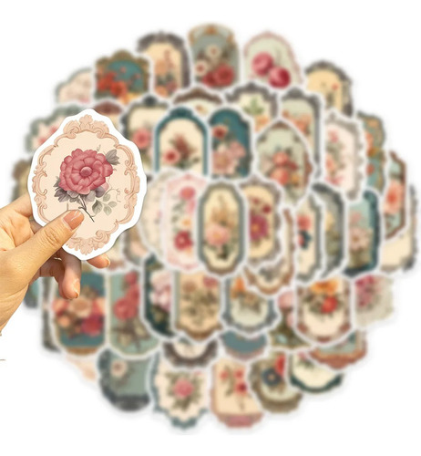 Pack De 50 Stickers Flores En Marcos Scrapbook Collage