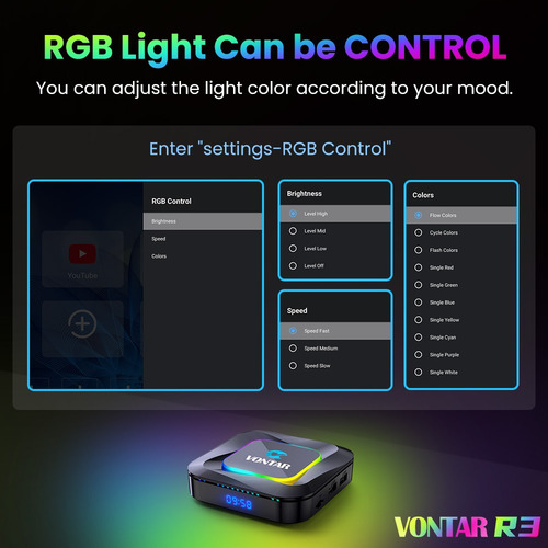 Caja De Tv Vontar R3 Rgb Light Android 13.0 Wifi Bt5.0 4 Gb