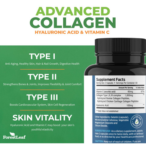 Suplemento Forestleaf Advanced Collagen Tipo 1, 2 E 3 120