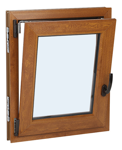 Ventana Oscilobatiente Pvc Con Dvh 600mm X 1150mm Golden Oak