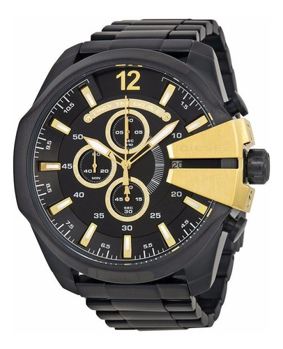 Reloj Hombre Diesel Mega Chief Crono Negro Dorado Dz4338