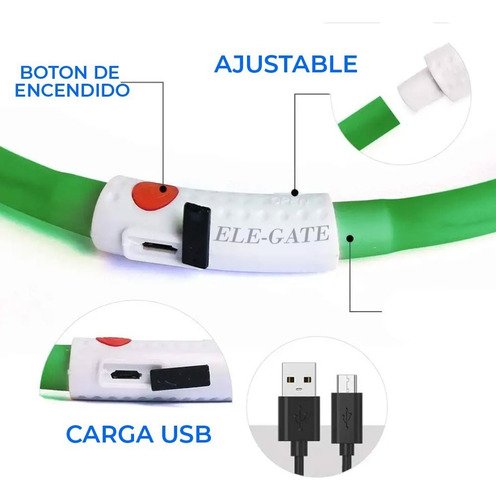 Collar De Perro Con Luz Led Recargable Usb Talla M Ele-gate