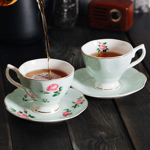 Btat- Tazas De Té Floral Y Platillos, Juego De 8 (8 Oz), Mul