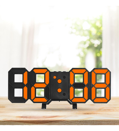 Relógio De Parede Digital 3d Despertadores Preta Laranja