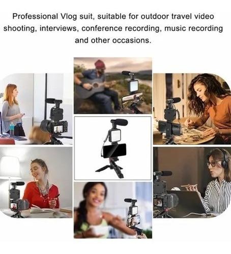Kit Vlogger Móvil Con Soporte Estabiliz, Luz Led Y Microfono
