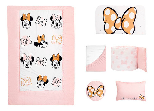 edredon para cuna cama cuna corral Adorable Minnie disney set de 6 piezas para cuna de 80 x 140 cm