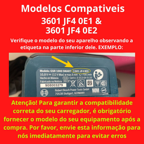 Carregador Para Parafusad Bosch Gsr 1000 Smart Pino Grosso