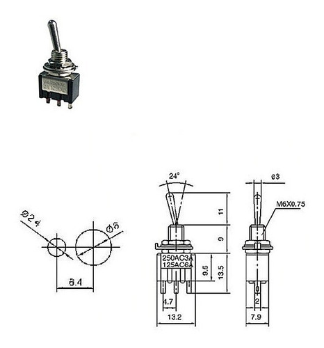 Interruptor Switch Palanca Toggle Mts-102 On-on 6a 3 Pin