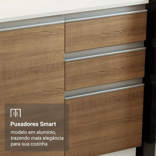 Armário De Cozinha Completa 100% Mdf 310 Cm Smart 02 Brc Cor Branco/Rustic/Crema
