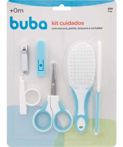 Imagem 2 de 6 de Kit Cortador Unha Escova Cabelo Pente Cuidado Bebê Azul Buba