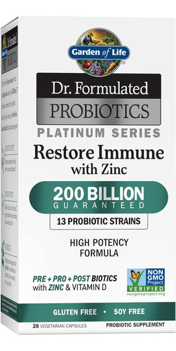 Probioticos 200 Billion + Zinc Garden Of Life 28 Capsulas