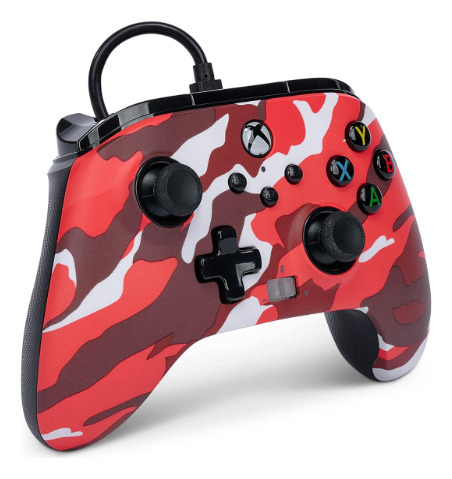 Control Xbox Power A Cableado Rojo Camuflado - Ergonómico Rojo Camu