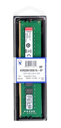 Imagem 3 de 3 de Memoria Kingston Ddr4 16gb 2666mhz Cl19 Kvr26n19d8/16