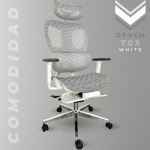 Silla Sillon Oficina Ergonomica Pc Reclinable Dyvan T03 Color Blanco Material Del Tapizado Malla