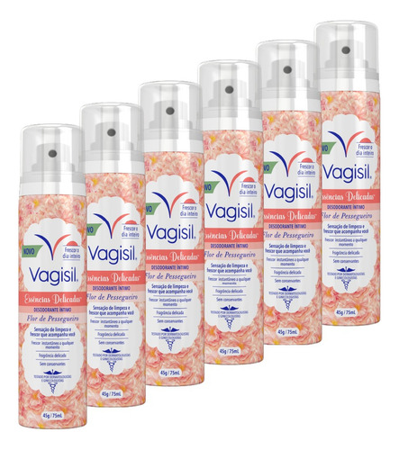Kit 6 Desodorantes Íntimos Vagisil Flor De Pessegueiro 45g