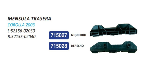 Guías Mensulas De Parachoque Trasero Toyota Corolla 2003 Par