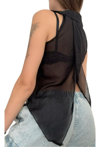 Musculosa Gasa Con Botones Y Abertura En Espalda Moda