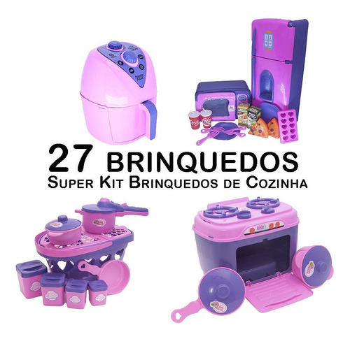 Kit Cozinha Infantil Geladeira Microondas Panelas Fogão 27pç