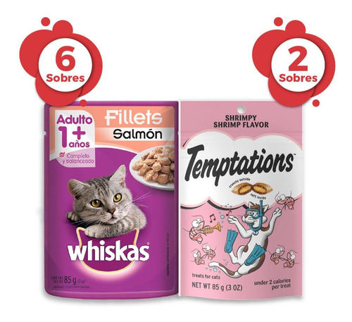 Whiskas Adulto Húmedo Salmón+snacks Temptations Camaron 85g