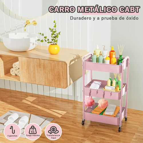 Carro De Almacenamiento Multiusos Con Ruedas De Rosa Claro