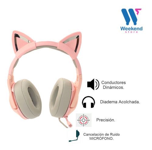 Imagen 8 de 9 de Audífono Gamer Onikuma K9 Rosado Pink Orejas De Gato