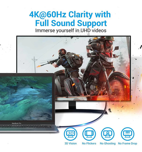 Cable Adaptador Usb C A Hdmi 2m Trenzado 4k 60hz Vention Color Negro