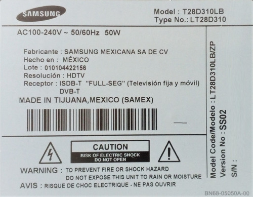 Mainboard Bn97-08290r Para Tv Samsung 28 Lt28d310lb/zp (Usado)