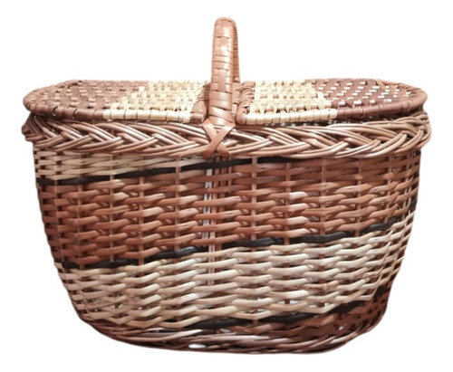 Canasta Picnic Mimbre Con Dos Tapas 38 X 22 X 21 Cm Marrón