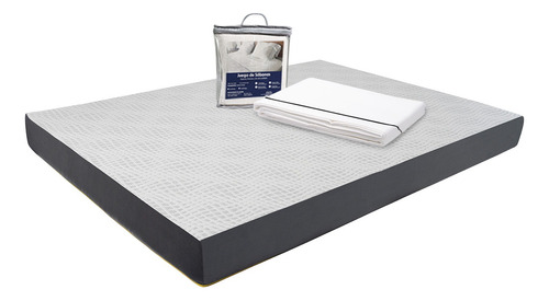 Colchón Queen Size En Caja 15 Cm Altura + Juego De Sábanas Blanco Con Gris