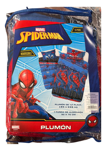 Plumón Mashini 1.5 Plazas Nuevos 185x228 Cm Spiderman Azul Nuevos