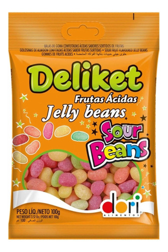 Bala Dori Deliket Frutas Ácidas Jelly Beans Sour Beans 100g