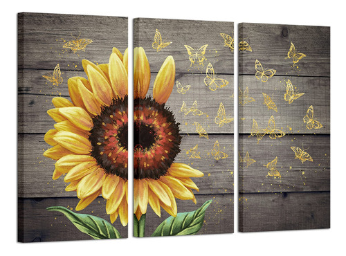 Artsbay Arte De Pared Con Girasol, Flor Amarilla Con Maripos