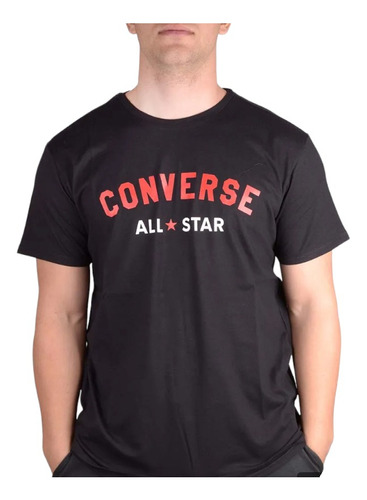 Remera Converse Modelo All Star Tee Negro Rojo Exclusiva