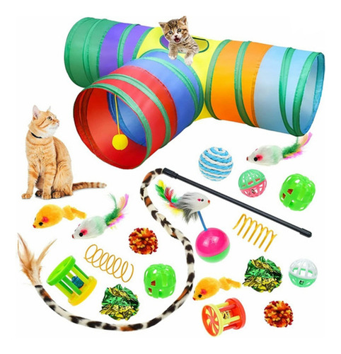 Juguetes Para Gato 22 Pcs Pluma Varita Bola Túnel Ratone