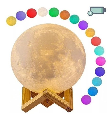Abajur Lua Cheia 3d Umidificador Difusor Ar Luminária Cor da cúpula Branco Cor da estrutura Madeira