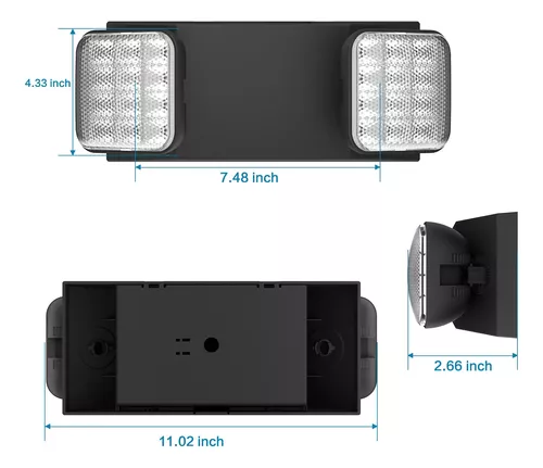 Luz de emergencia LED con batería de respaldo, dos cabezales LED  ajustables, luz de emergencia comercial, 120-277 V CA, certificación UL  (paquete de