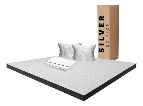Colchón King Size En Caja 10 Cm + Juego Sábanas Y Almohada Blanco Con Gris