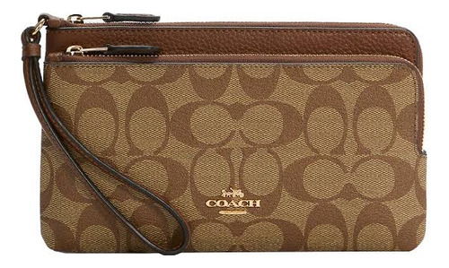 Billetera Coach 26979 Con Diseño Floreado Color Marrón Claro De Cuero - 9cm X 20cm X 2cm