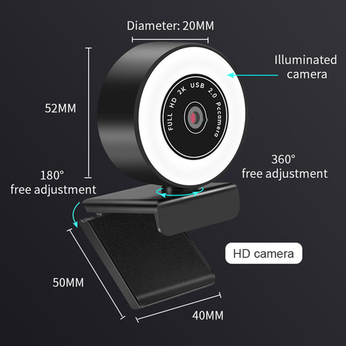 Cámara Web 2k Con Anillo De Enfoque Fijo De 1080p