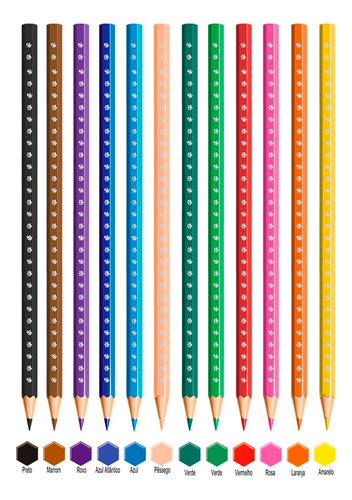 Caixa De Lapis De Cor Com 12 Cores Sextavado Bic Madeira Marcação Colorido