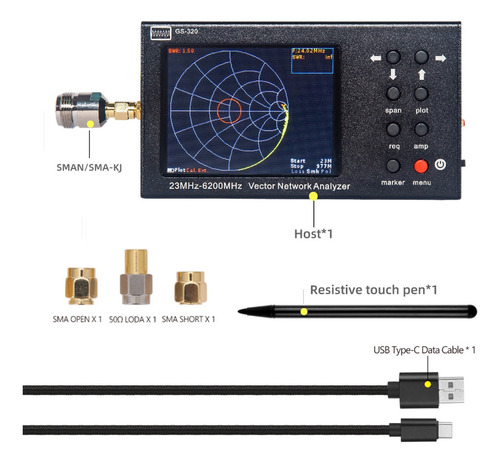 23-6200mhz Portátil Vna Swr 6g Reflectómetro De Analizador