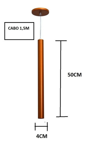 Pendente Duplo Tubo Cilindro Alumínio 50cm + Led 3,5w Estrutura Cobre Quente