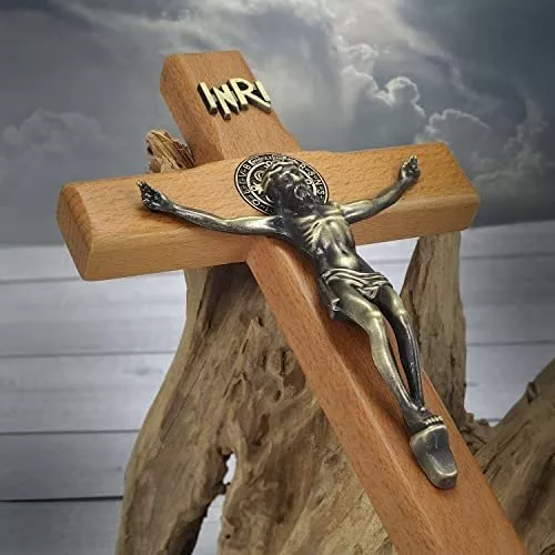 Cruz de pared de crucifijo, cruz católica de madera colgante de Jesucristo  para decoración de pared, 10 pulgadas
